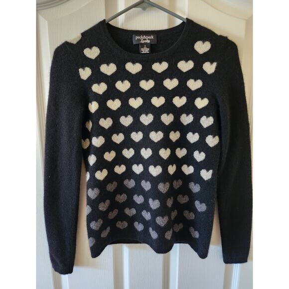 Peck & Peck Luxury Sweaters - Peck & Peck Luxury Black 100% Cashmere Heart Intarsia Ombre Sweater Womens Small
